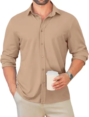 MAPICK Men Long Sleeve Wrinkle Free Dress Shirt Button Down Casual Business Untucked Shirts