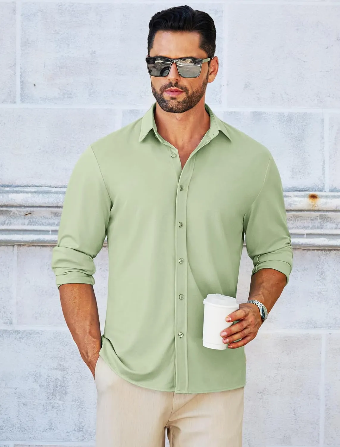 MAPICK Men Long Sleeve Wrinkle Free Dress Shirt Button Down Casual Business Untucked Shirts