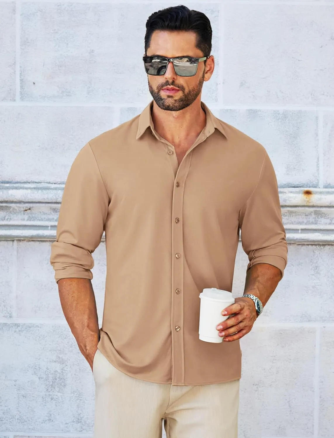 MAPICK Men Long Sleeve Wrinkle Free Dress Shirt Button Down Casual Business Untucked Shirts