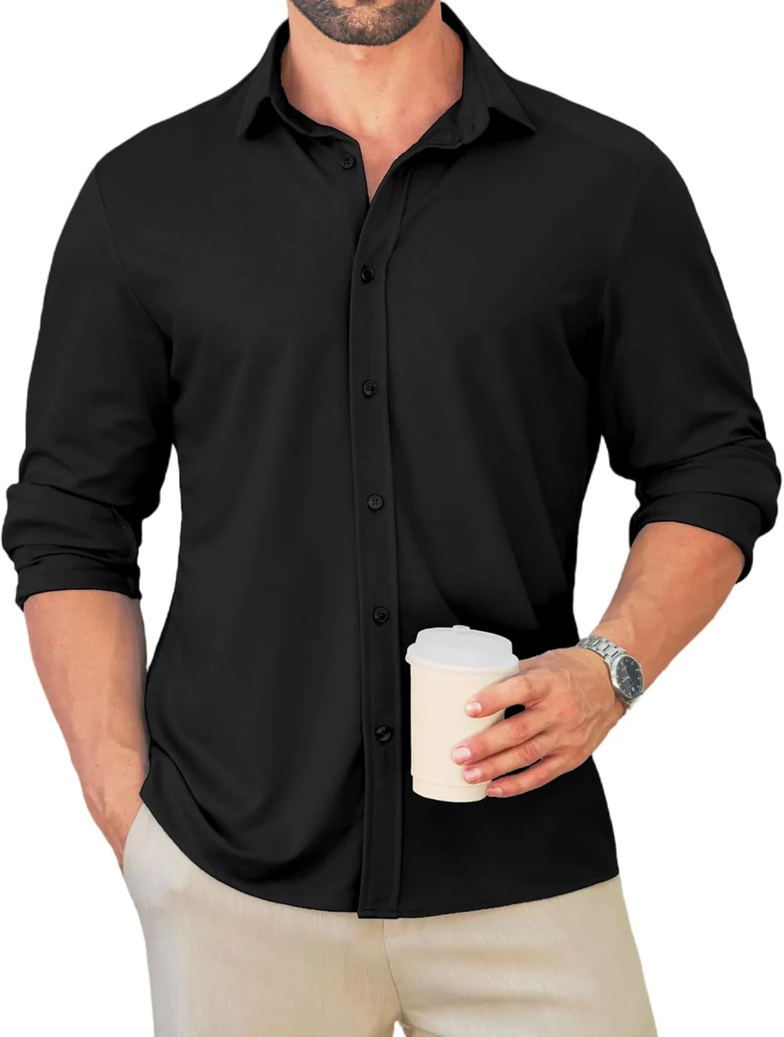MAPICK Men Long Sleeve Wrinkle Free Dress Shirt Button Down Casual Business Untucked Shirts