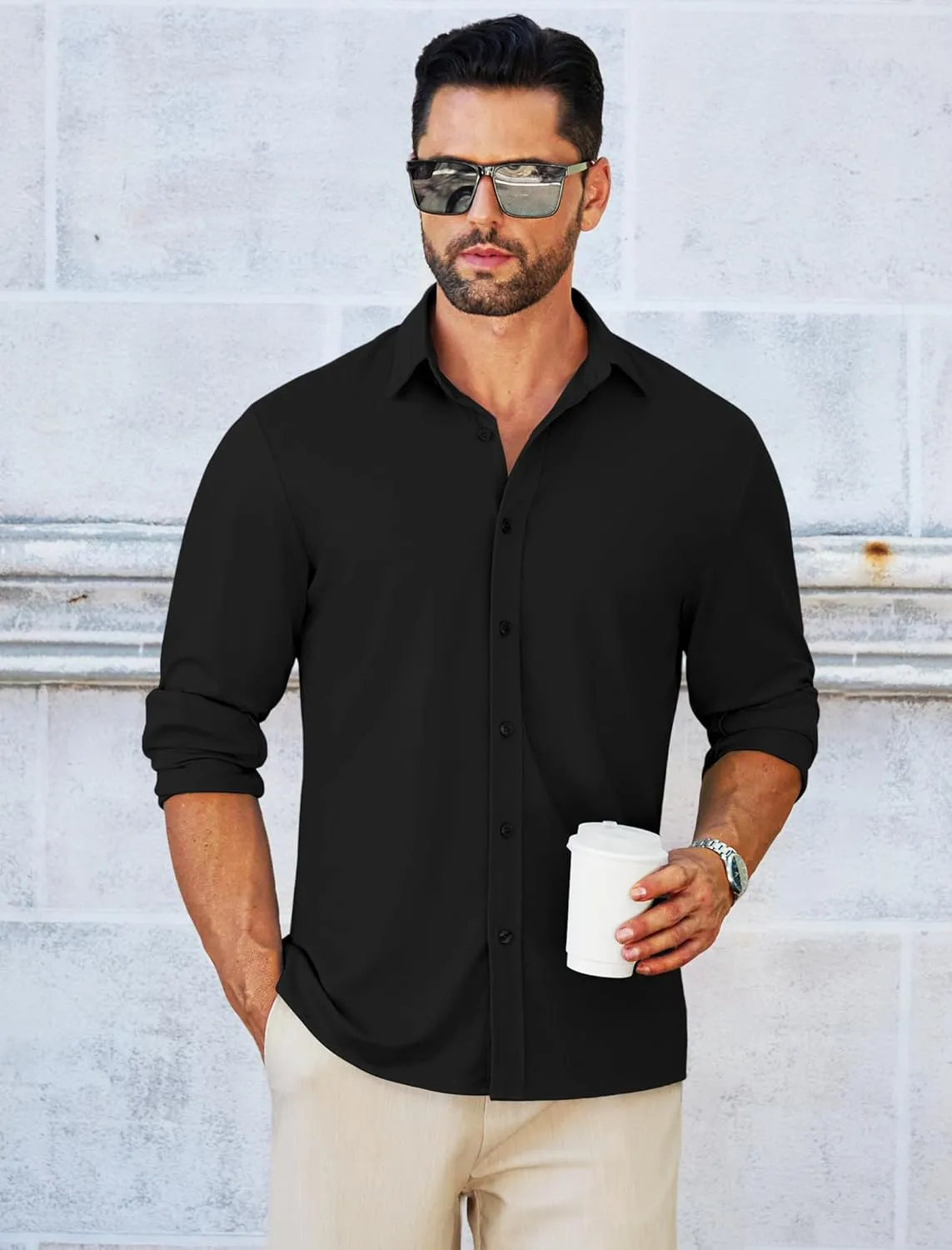 MAPICK Men Long Sleeve Wrinkle Free Dress Shirt Button Down Casual Business Untucked Shirts