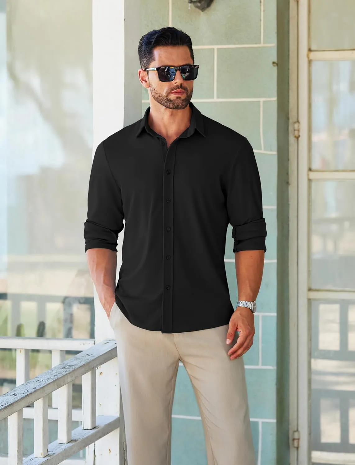 MAPICK Men Long Sleeve Wrinkle Free Dress Shirt Button Down Casual Business Untucked Shirts