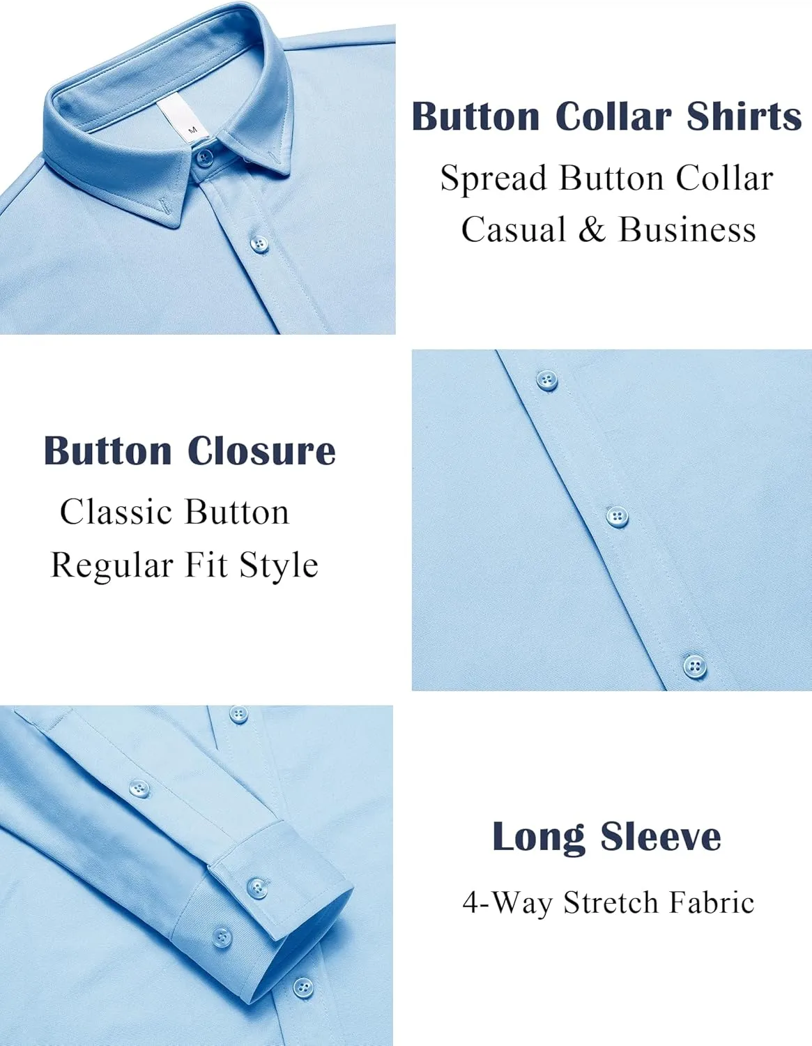 MAPICK Men Long Sleeve Wrinkle Free Dress Shirt Button Down Casual Business Untucked Shirts