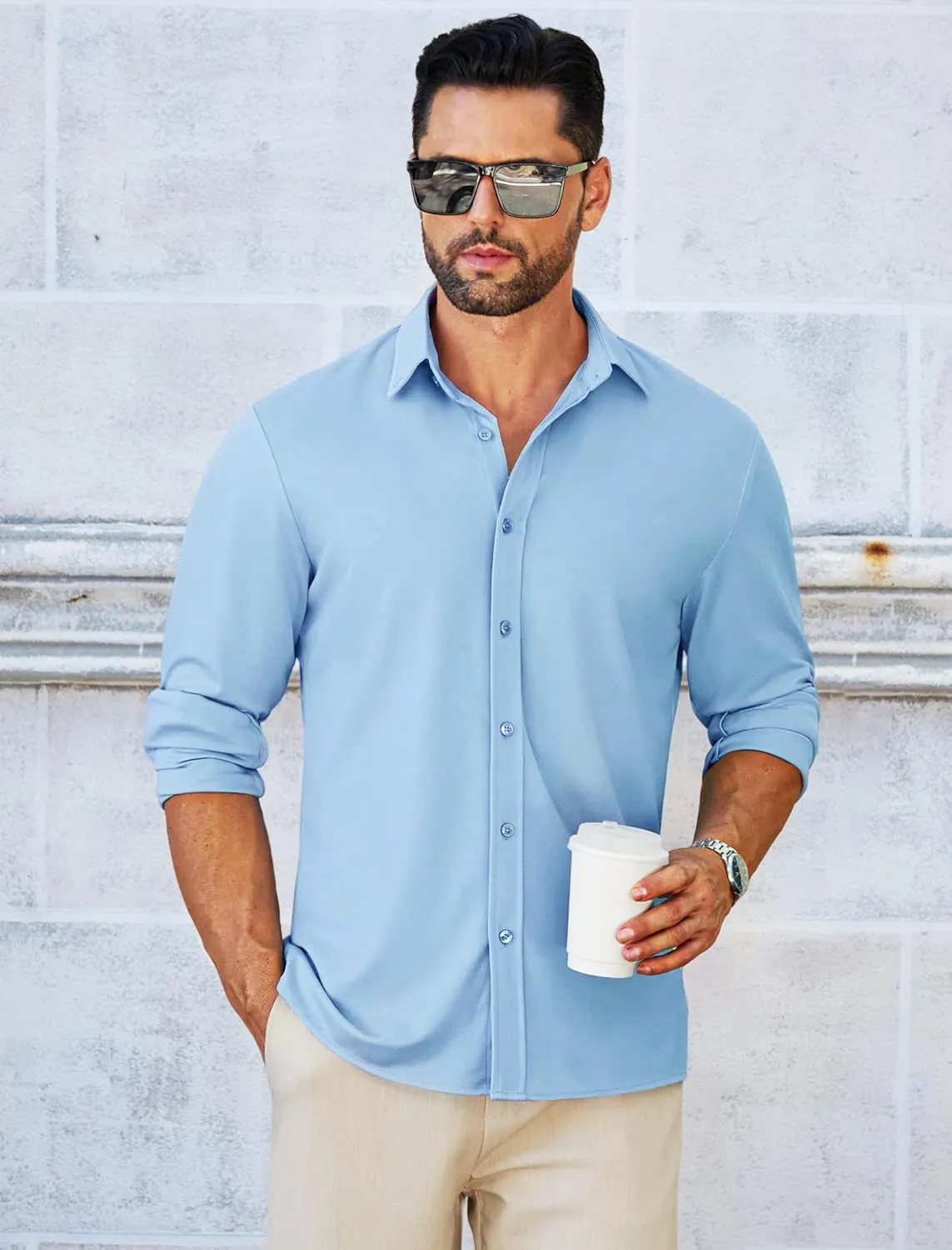 MAPICK Men Long Sleeve Wrinkle Free Dress Shirt Button Down Casual Business Untucked Shirts
