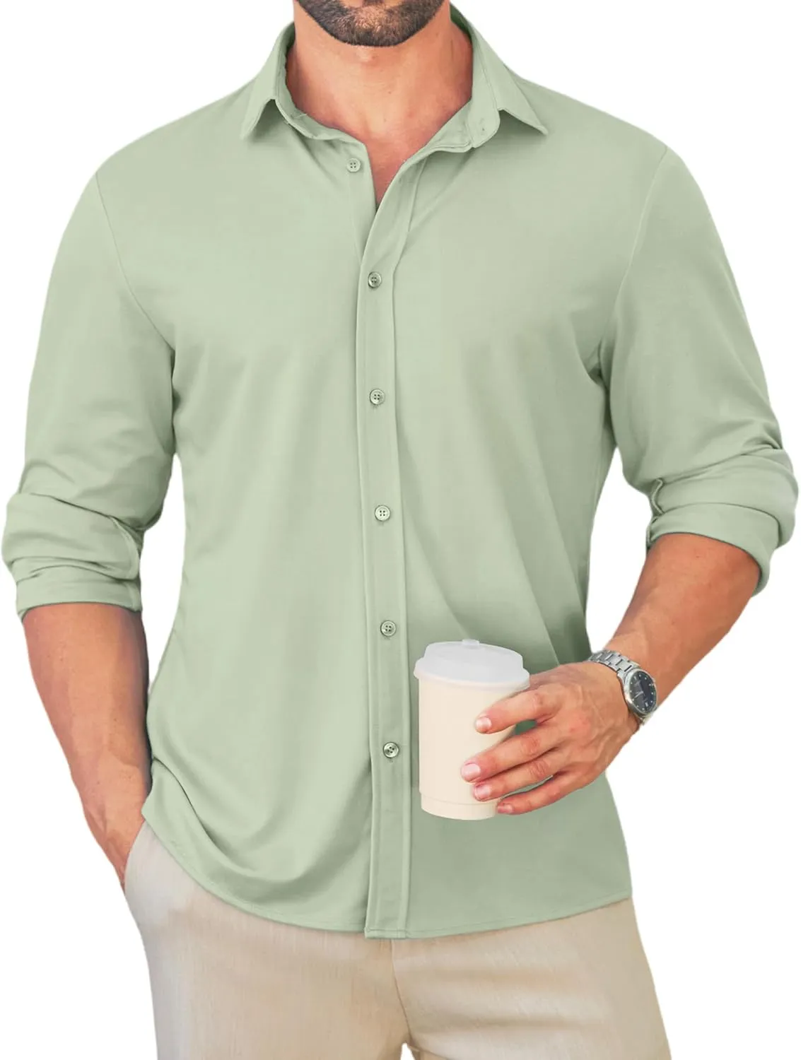 MAPICK Men Long Sleeve Wrinkle Free Dress Shirt Button Down Casual Business Untucked Shirts