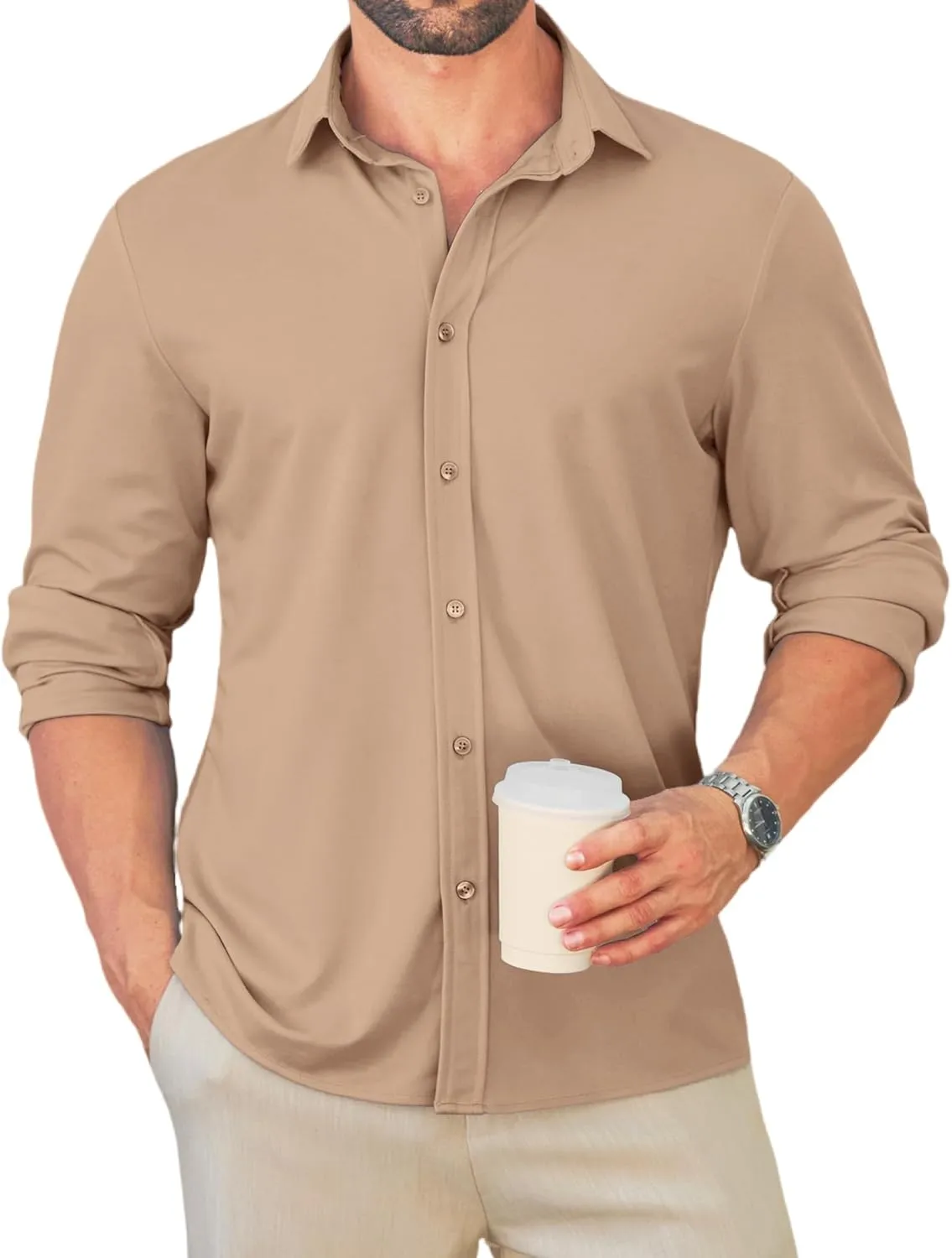 MAPICK Men Long Sleeve Wrinkle Free Dress Shirt Button Down Casual Business Untucked Shirts
