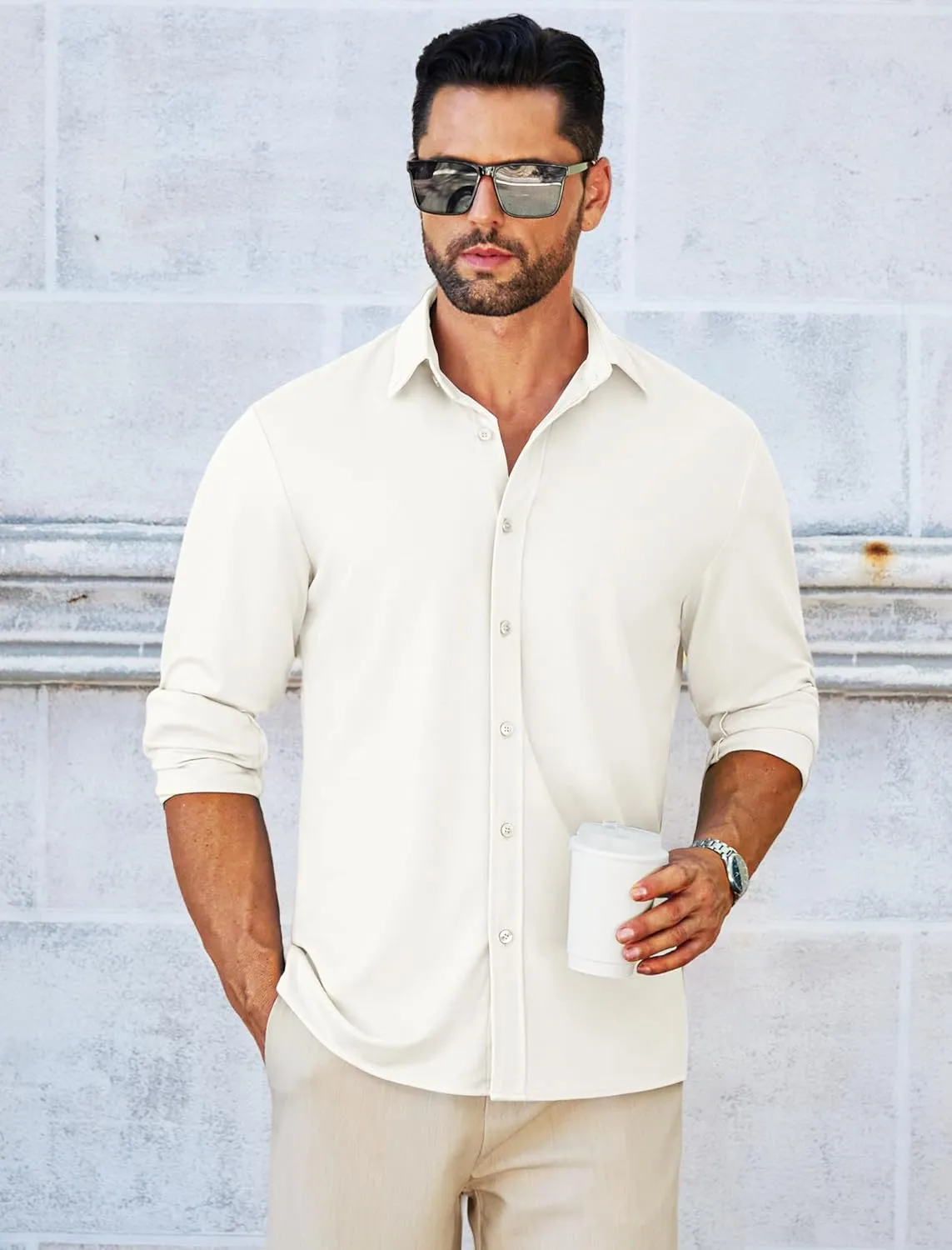 MAPICK Men Long Sleeve Wrinkle Free Dress Shirt Button Down Casual Business Untucked Shirts