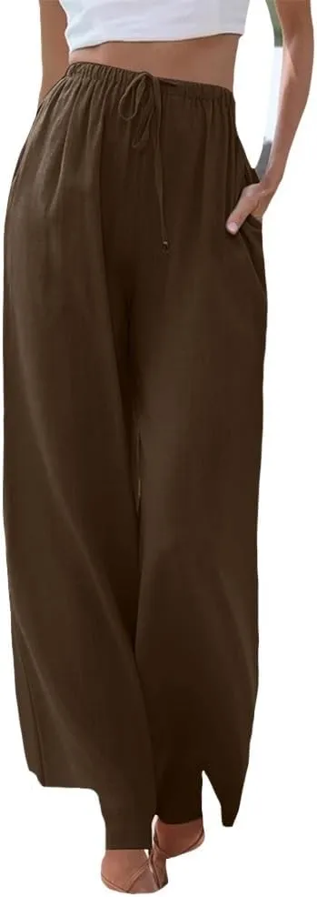 MARSVOVO Trendy Summer Pants for Women High Waisted Casual Straight Wide Leg Pants Comfy Fitted Summer Trousers with Pockets