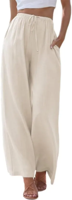 MARSVOVO Trendy Summer Pants for Women High Waisted Casual Straight Wide Leg Pants Comfy Fitted Summer Trousers with Pockets