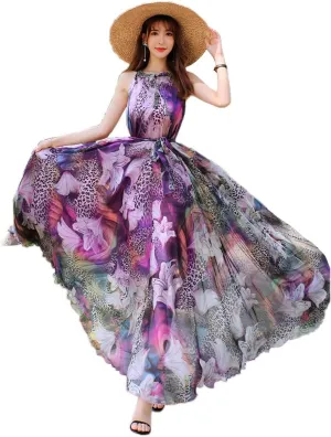 MedeShe Women's Chiffon Floral Holiday Beach Bridesmaid Maxi Dress Sundress