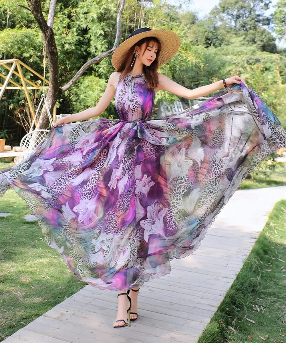 MedeShe Women's Chiffon Floral Holiday Beach Bridesmaid Maxi Dress Sundress