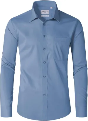 Men Dress Shirts Wrinkle Free Long Sleeve Stretch Twill Casual Button Down Shirt