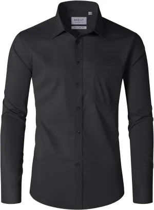 Men Dress Shirts Wrinkle Free Long Sleeve Stretch Twill Casual Button Down Shirt