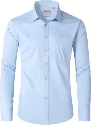 Men Dress Shirts Wrinkle Free Long Sleeve Stretch Twill Casual Button Down Shirt
