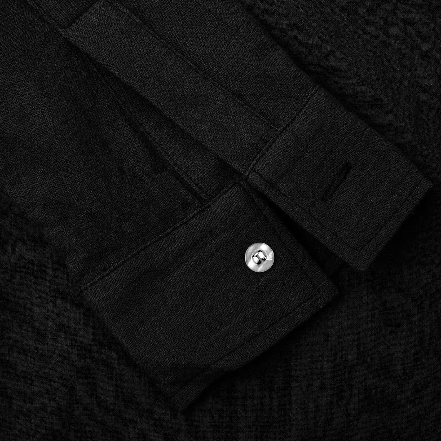Men Linen Shirt Casual Band Collar Solid Color Long Sleeve Cardigan with Pocket Comfy Slim Fit Casual Summer Tees