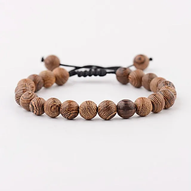 Men Natural Wood Beads Cross Bracelets