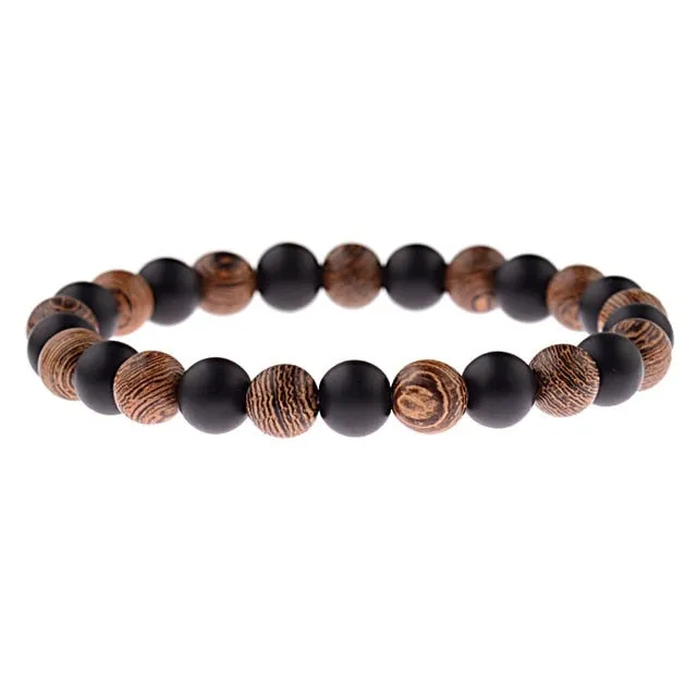 Men Natural Wood Beads Cross Bracelets