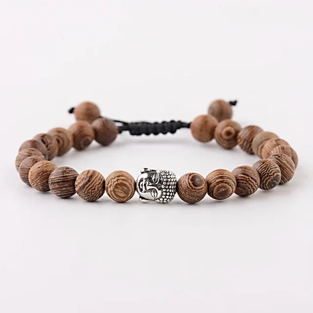 Men Natural Wood Beads Cross Bracelets