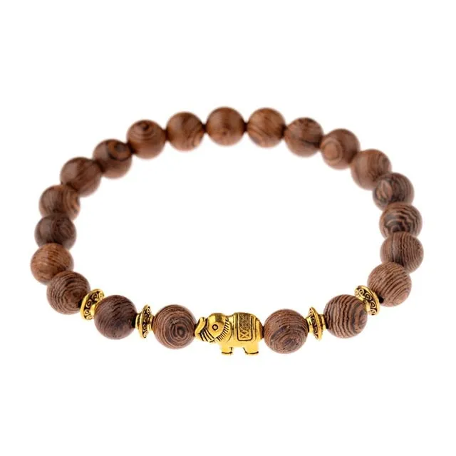 Men Natural Wood Beads Cross Bracelets