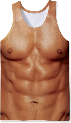 Mens 3D Fake Abs Tank Top Breathable Quick Dry Sleeveless Beach Shirt