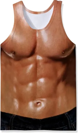 Mens 3D Fake Abs Tank Top Breathable Quick Dry Sleeveless Beach Shirt