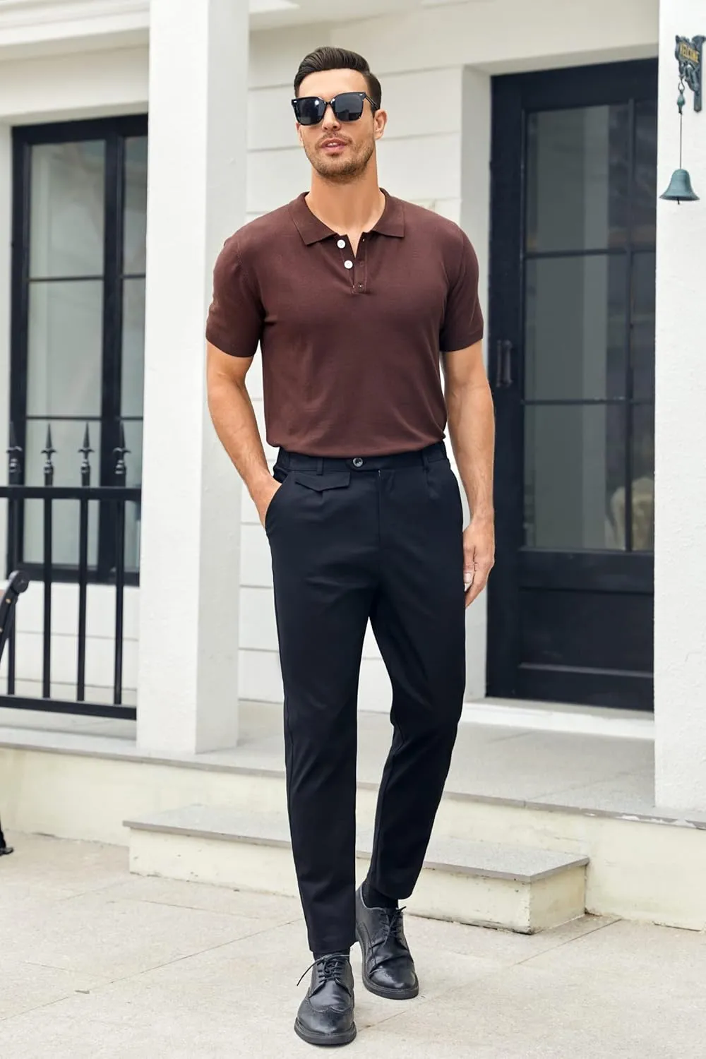 Mens Chinos Slim Fit Pants Flat Front Stretch Skinny Tapered Dress Pants Comfort Casual Solid Trousers