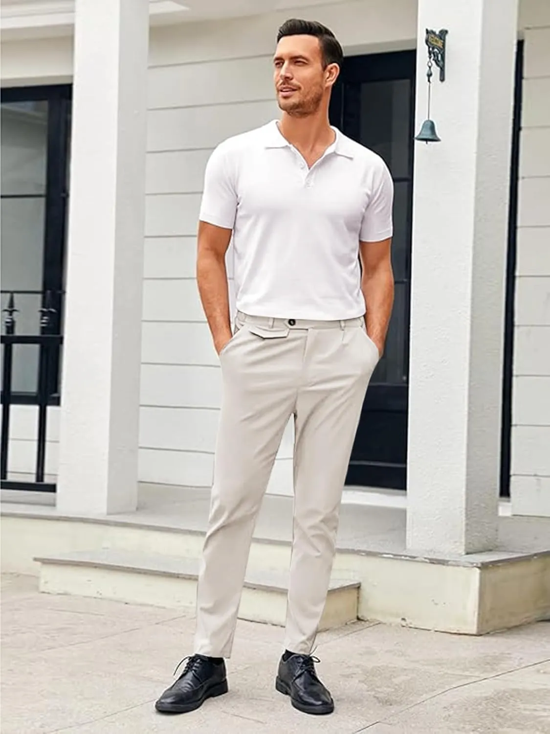 Mens Chinos Slim Fit Pants Flat Front Stretch Skinny Tapered Dress Pants Comfort Casual Solid Trousers