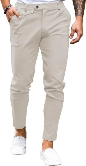 Mens Chinos Slim Fit Pants Flat Front Stretch Skinny Tapered Dress Pants Comfort Casual Solid Trousers