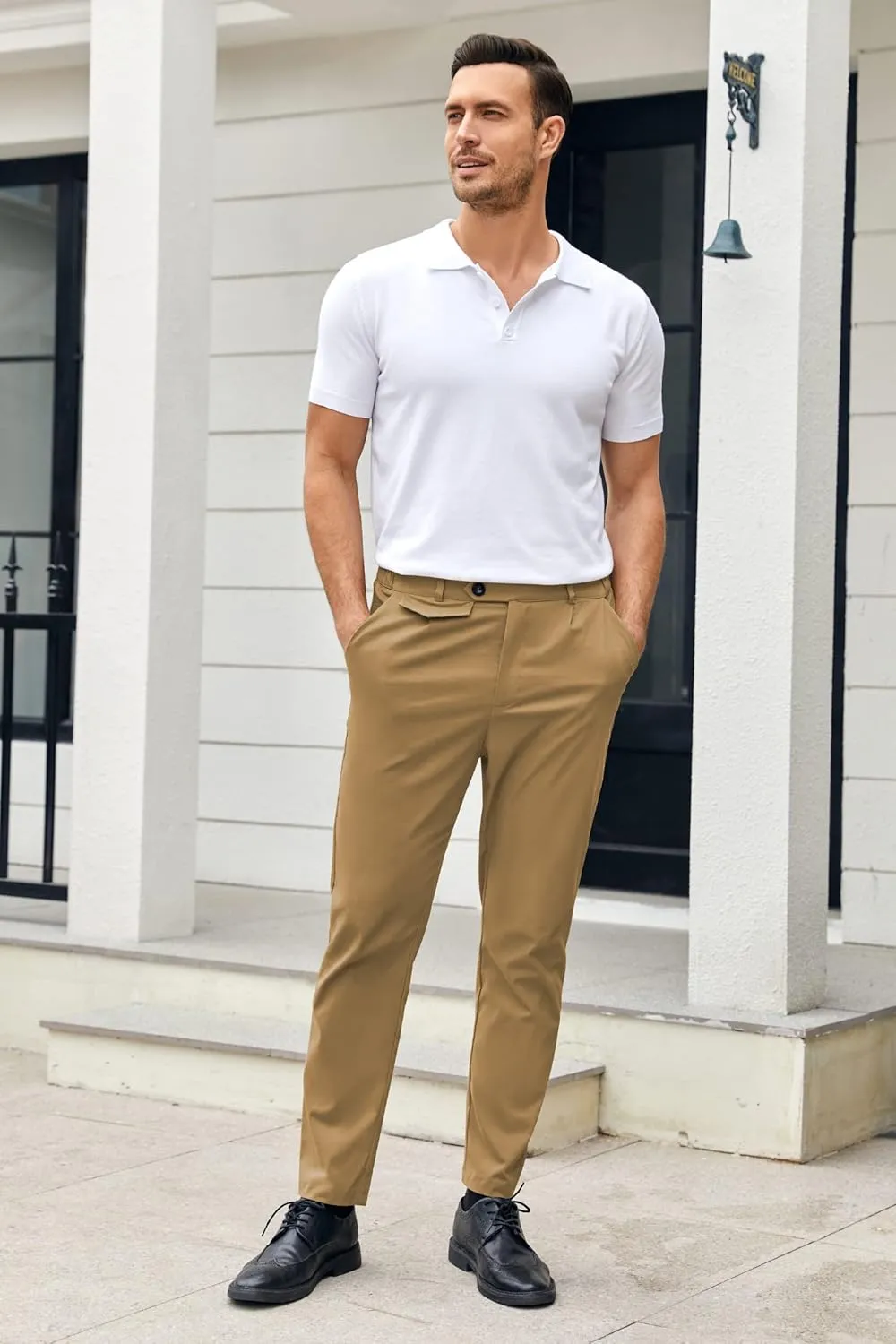 Mens Chinos Slim Fit Pants Flat Front Stretch Skinny Tapered Dress Pants Comfort Casual Solid Trousers