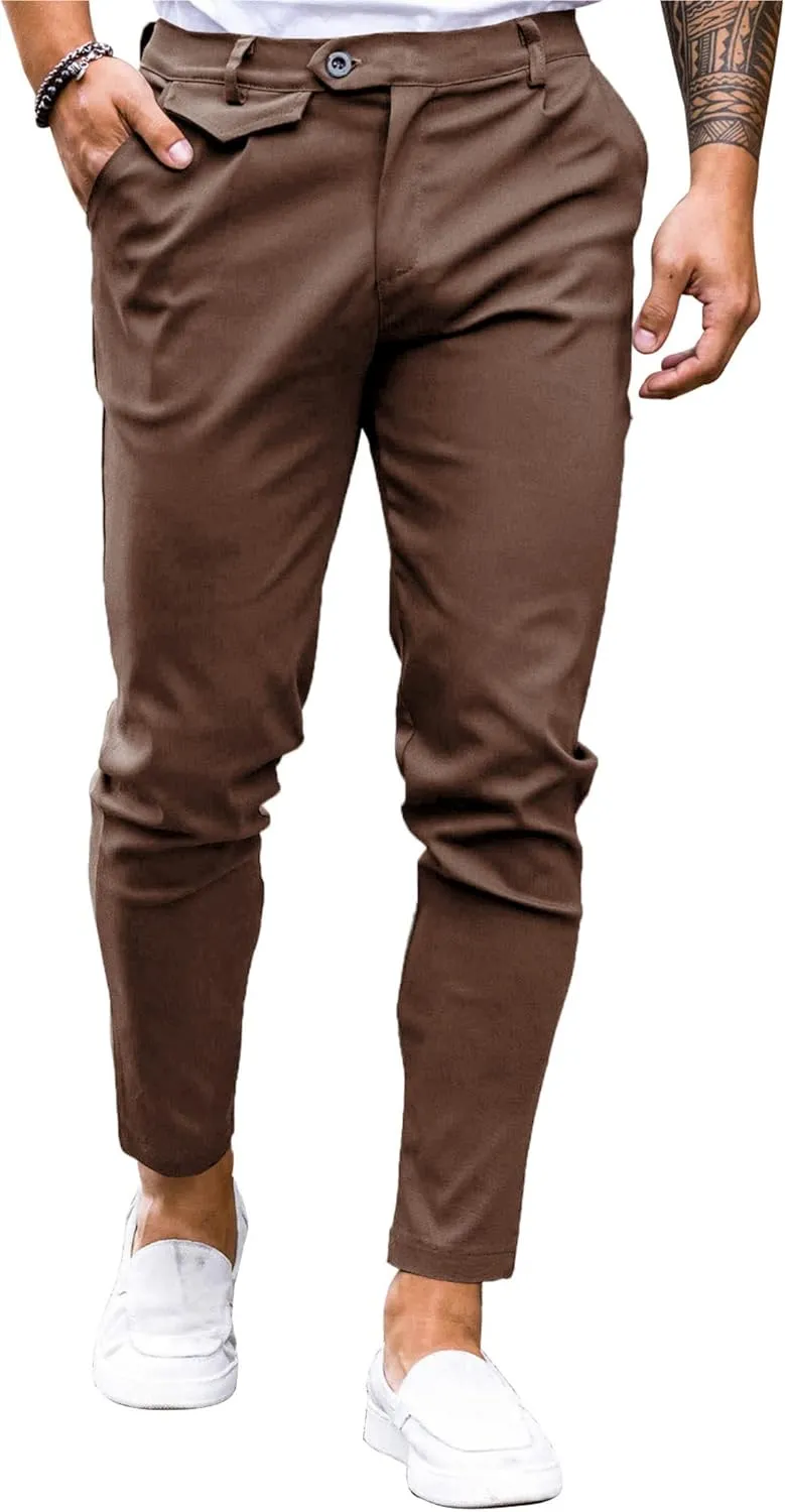 Mens Chinos Slim Fit Pants Flat Front Stretch Skinny Tapered Dress Pants Comfort Casual Solid Trousers