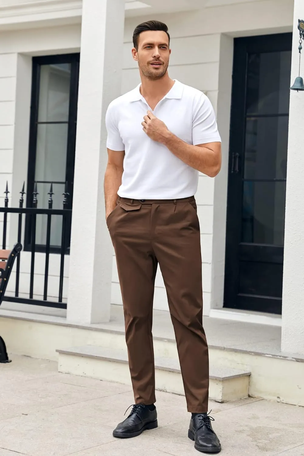 Mens Chinos Slim Fit Pants Flat Front Stretch Skinny Tapered Dress Pants Comfort Casual Solid Trousers