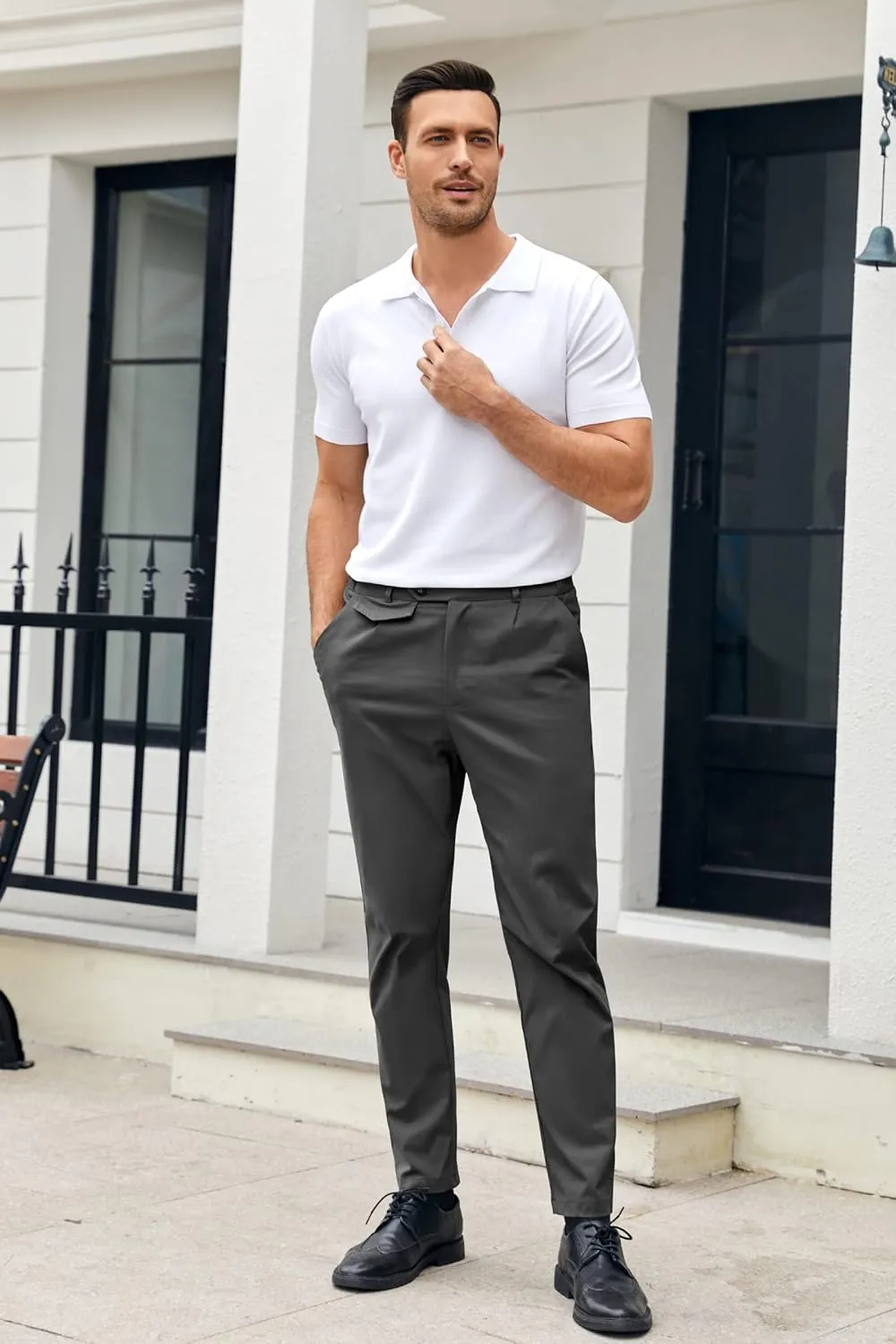 Mens Chinos Slim Fit Pants Flat Front Stretch Skinny Tapered Dress Pants Comfort Casual Solid Trousers