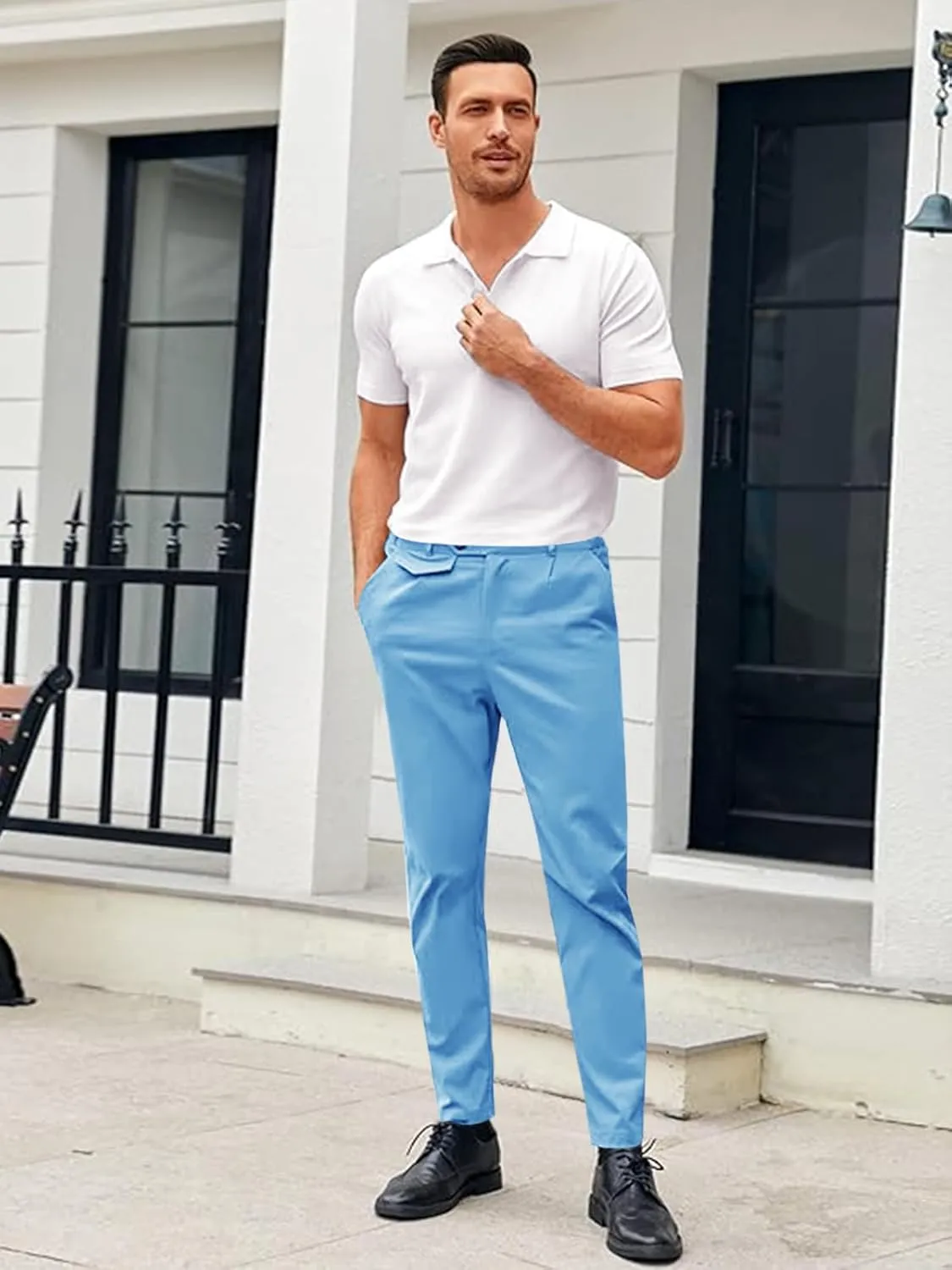 Mens Chinos Slim Fit Pants Flat Front Stretch Skinny Tapered Dress Pants Comfort Casual Solid Trousers