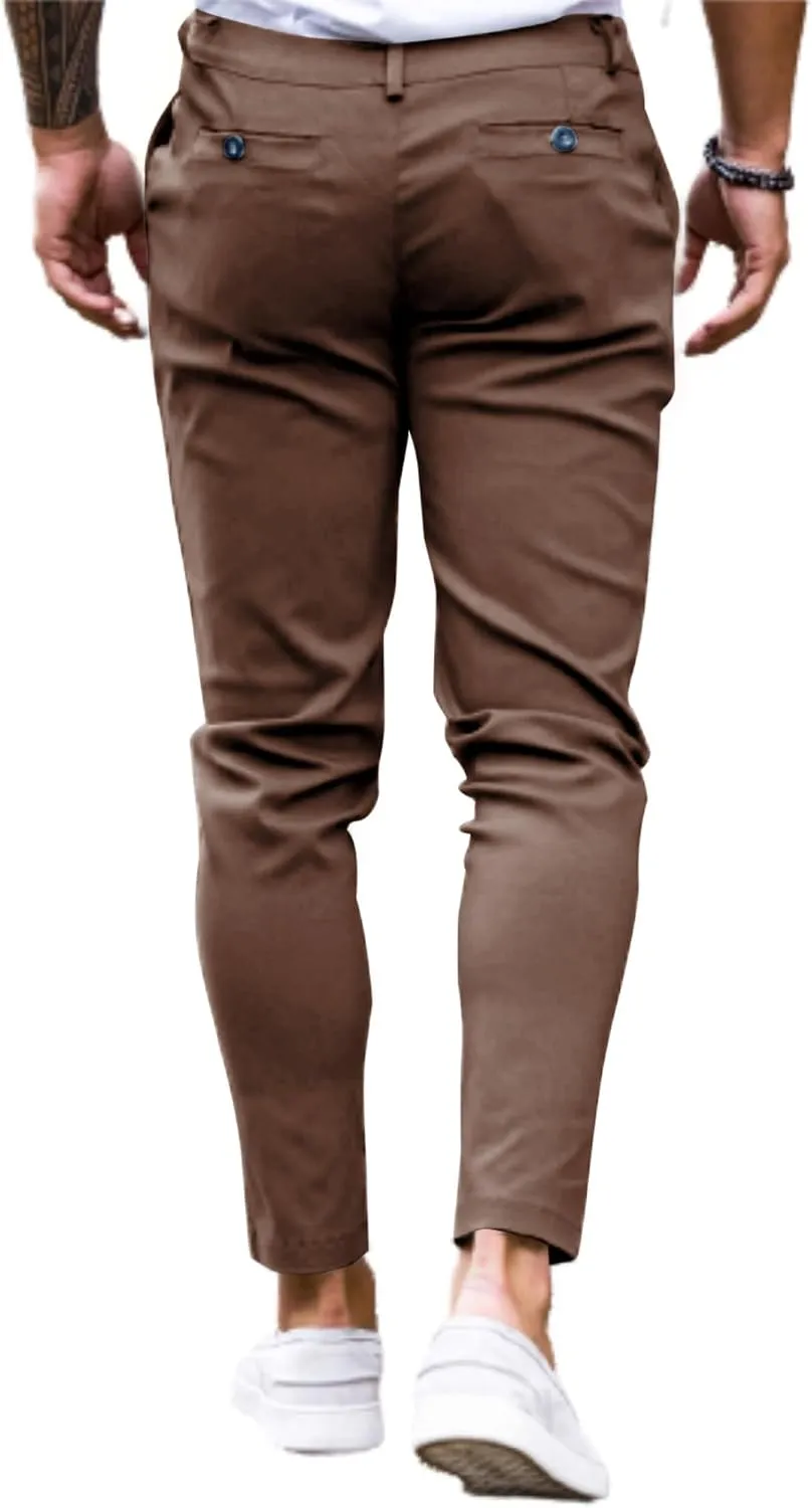 Mens Chinos Slim Fit Pants Flat Front Stretch Skinny Tapered Dress Pants Comfort Casual Solid Trousers