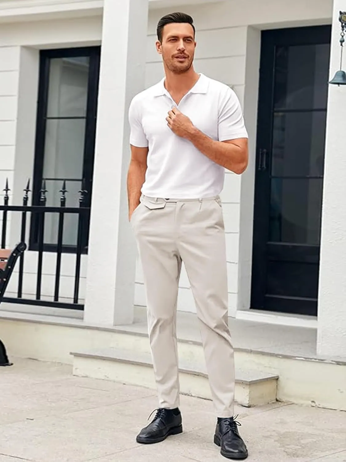 Mens Chinos Slim Fit Pants Flat Front Stretch Skinny Tapered Dress Pants Comfort Casual Solid Trousers