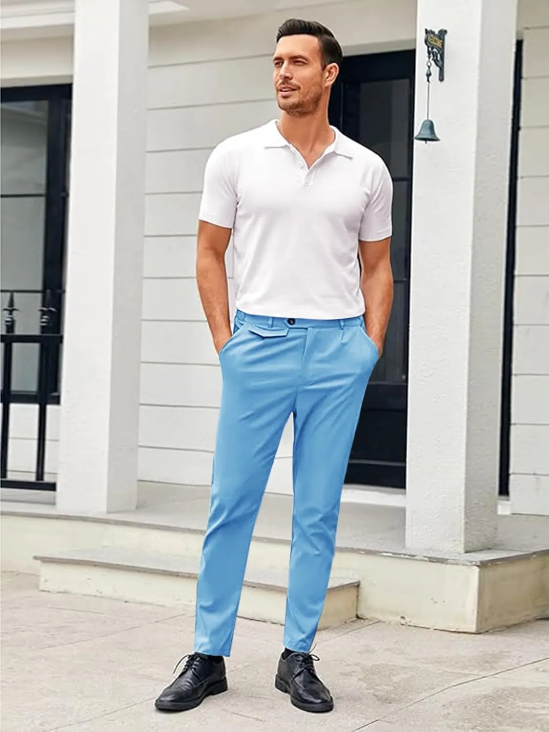 Mens Chinos Slim Fit Pants Flat Front Stretch Skinny Tapered Dress Pants Comfort Casual Solid Trousers