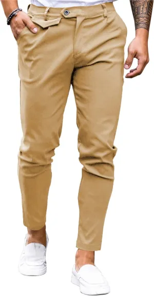 Mens Chinos Slim Fit Pants Flat Front Stretch Skinny Tapered Dress Pants Comfort Casual Solid Trousers