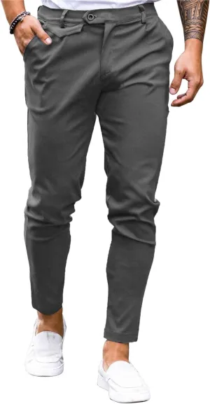 Mens Chinos Slim Fit Pants Flat Front Stretch Skinny Tapered Dress Pants Comfort Casual Solid Trousers