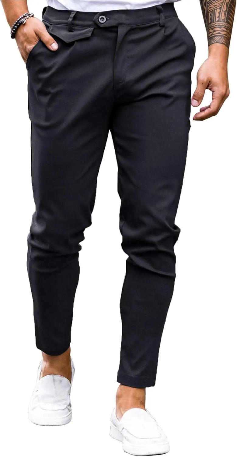 Mens Chinos Slim Fit Pants Flat Front Stretch Skinny Tapered Dress Pants Comfort Casual Solid Trousers