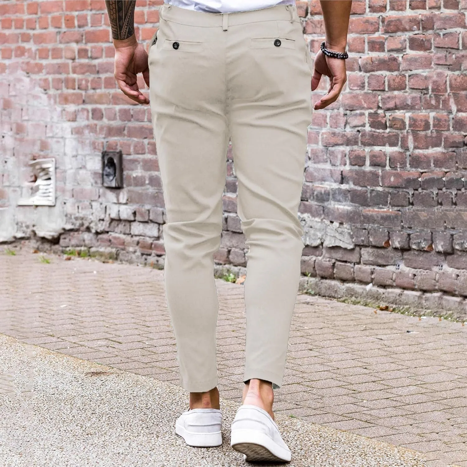 Mens Chinos Slim Fit Pants Flat Front Stretch Skinny Tapered Dress Pants Comfort Casual Solid Trousers