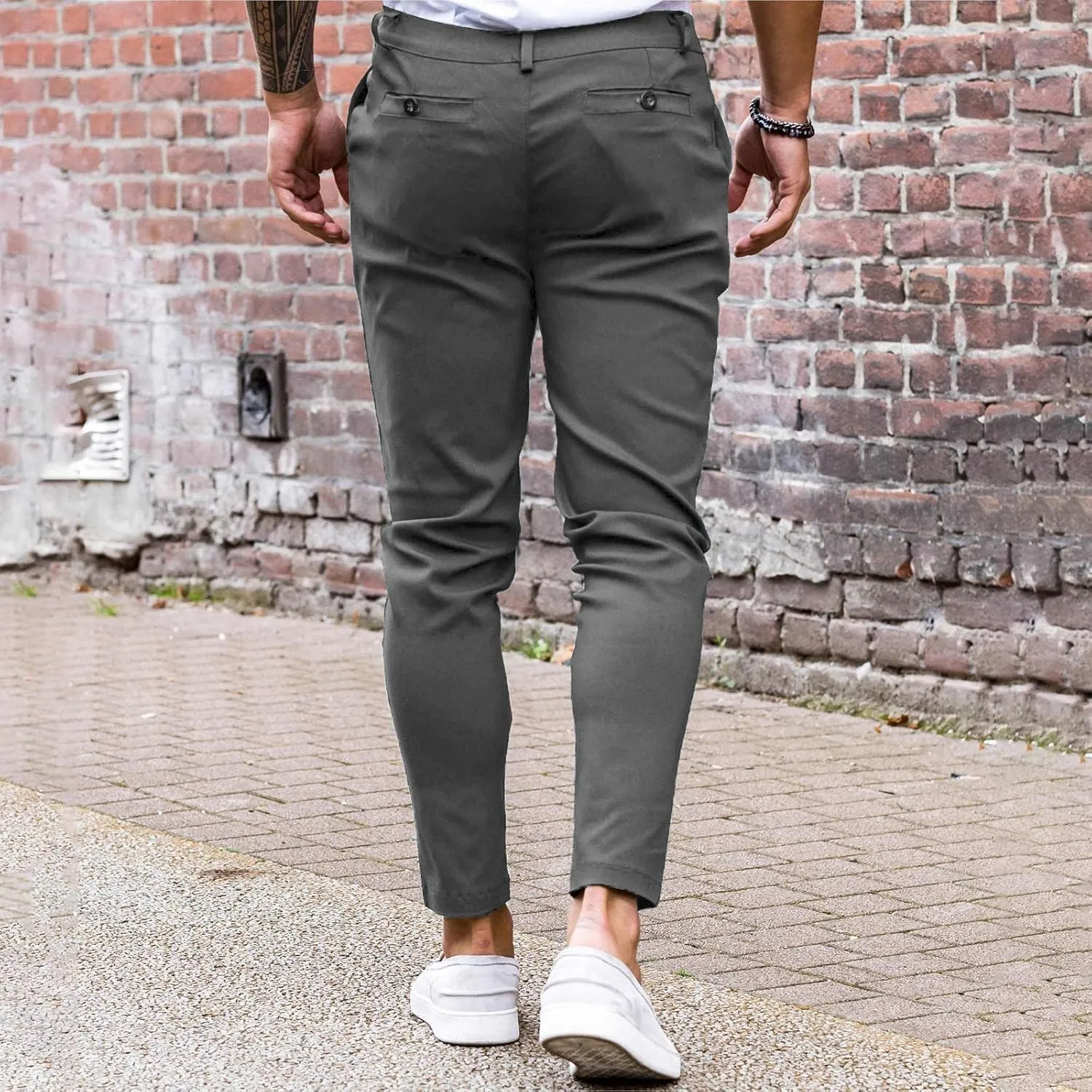 Mens Chinos Slim Fit Pants Flat Front Stretch Skinny Tapered Dress Pants Comfort Casual Solid Trousers