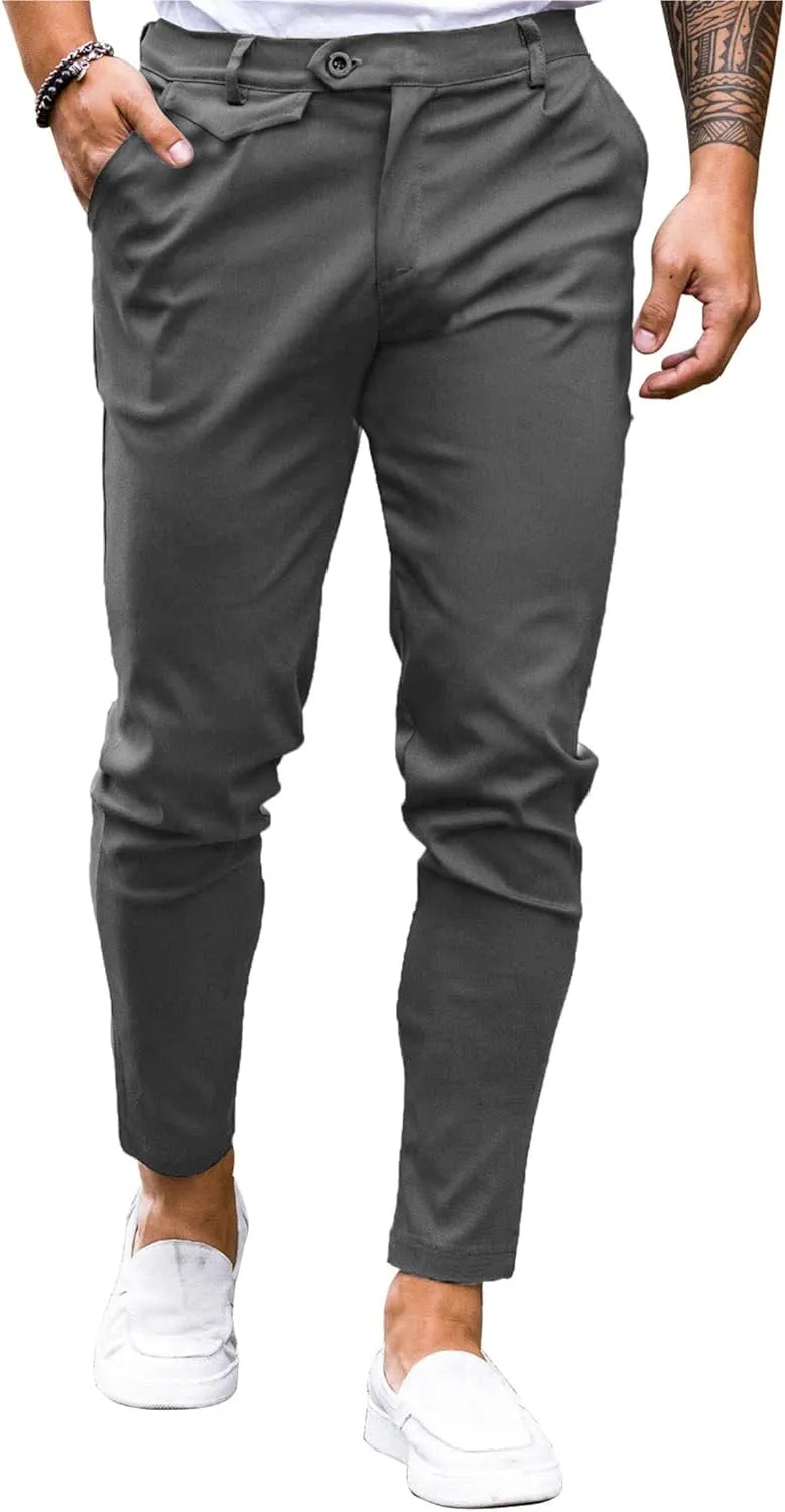 Mens Chinos Slim Fit Pants Flat Front Stretch Skinny Tapered Dress Pants Comfort Casual Solid Trousers