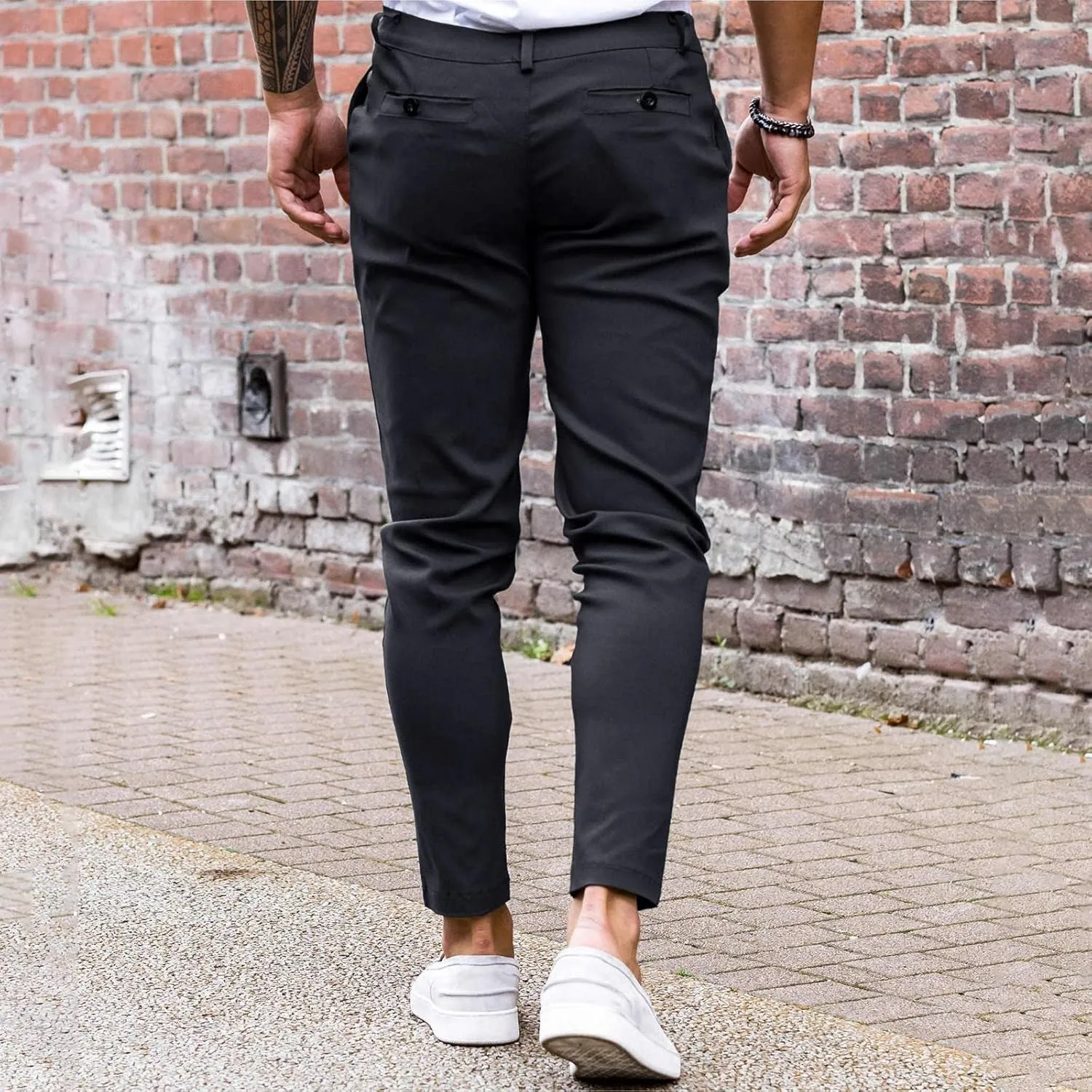 Mens Chinos Slim Fit Pants Flat Front Stretch Skinny Tapered Dress Pants Comfort Casual Solid Trousers