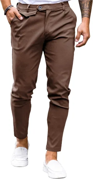 Mens Chinos Slim Fit Pants Flat Front Stretch Skinny Tapered Dress Pants Comfort Casual Solid Trousers