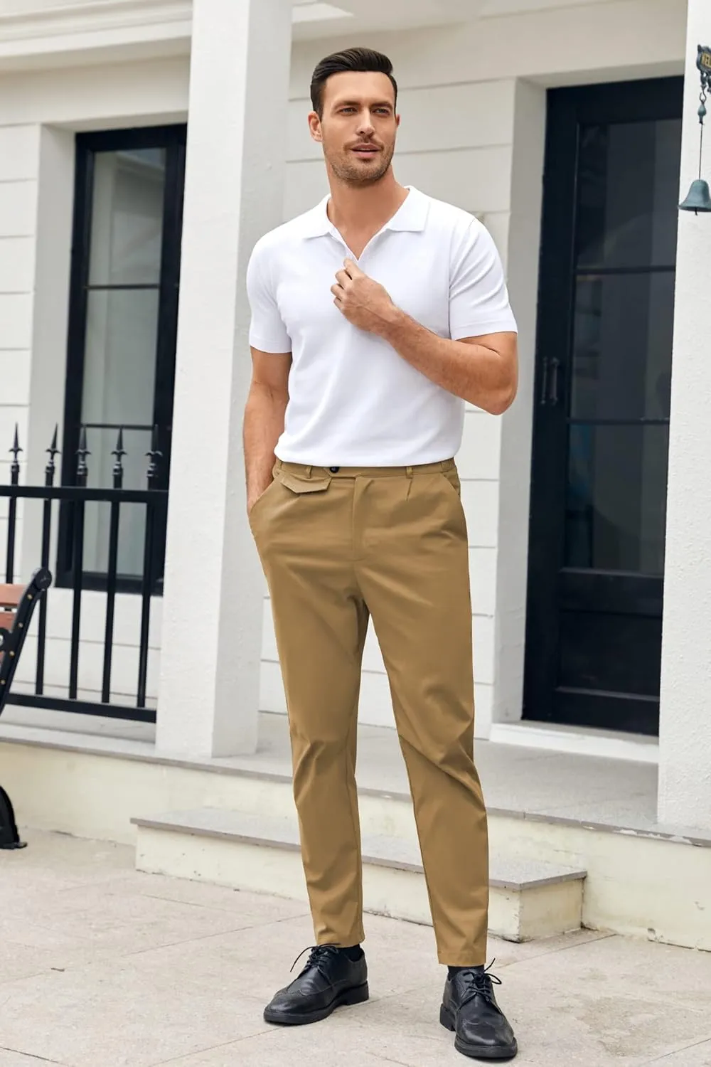 Mens Chinos Slim Fit Pants Flat Front Stretch Skinny Tapered Dress Pants Comfort Casual Solid Trousers