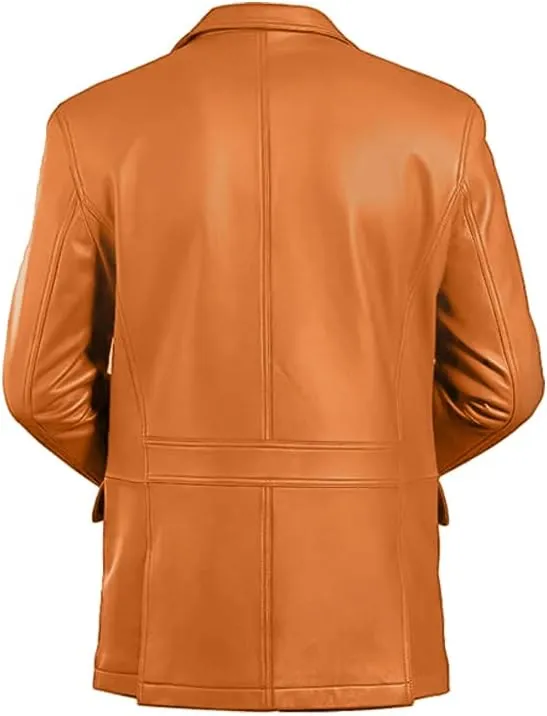 Mens Classic Blazer Genuine Sheepskin Leather Coat