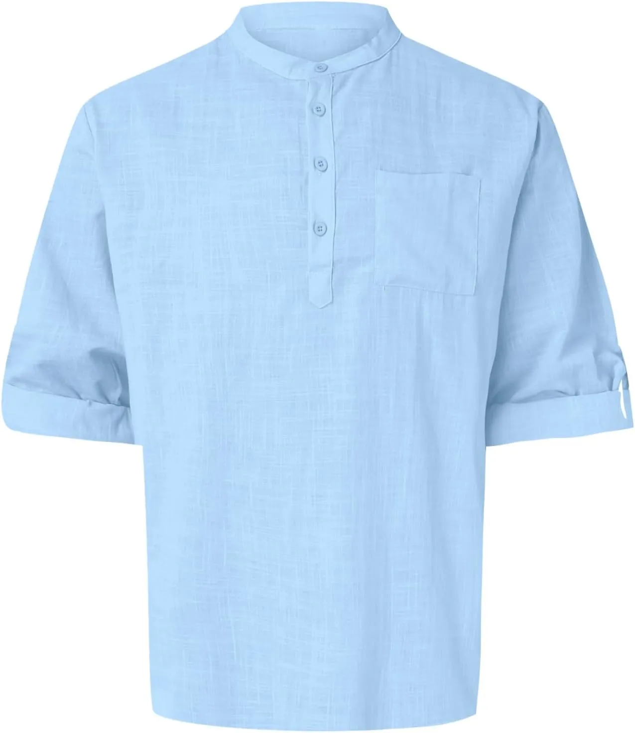 Mens Cotton Linen Shirt Henley T-Shirts Casual Button Beach Summer Short Business Dress Top Solid Lapel Tee Shirt