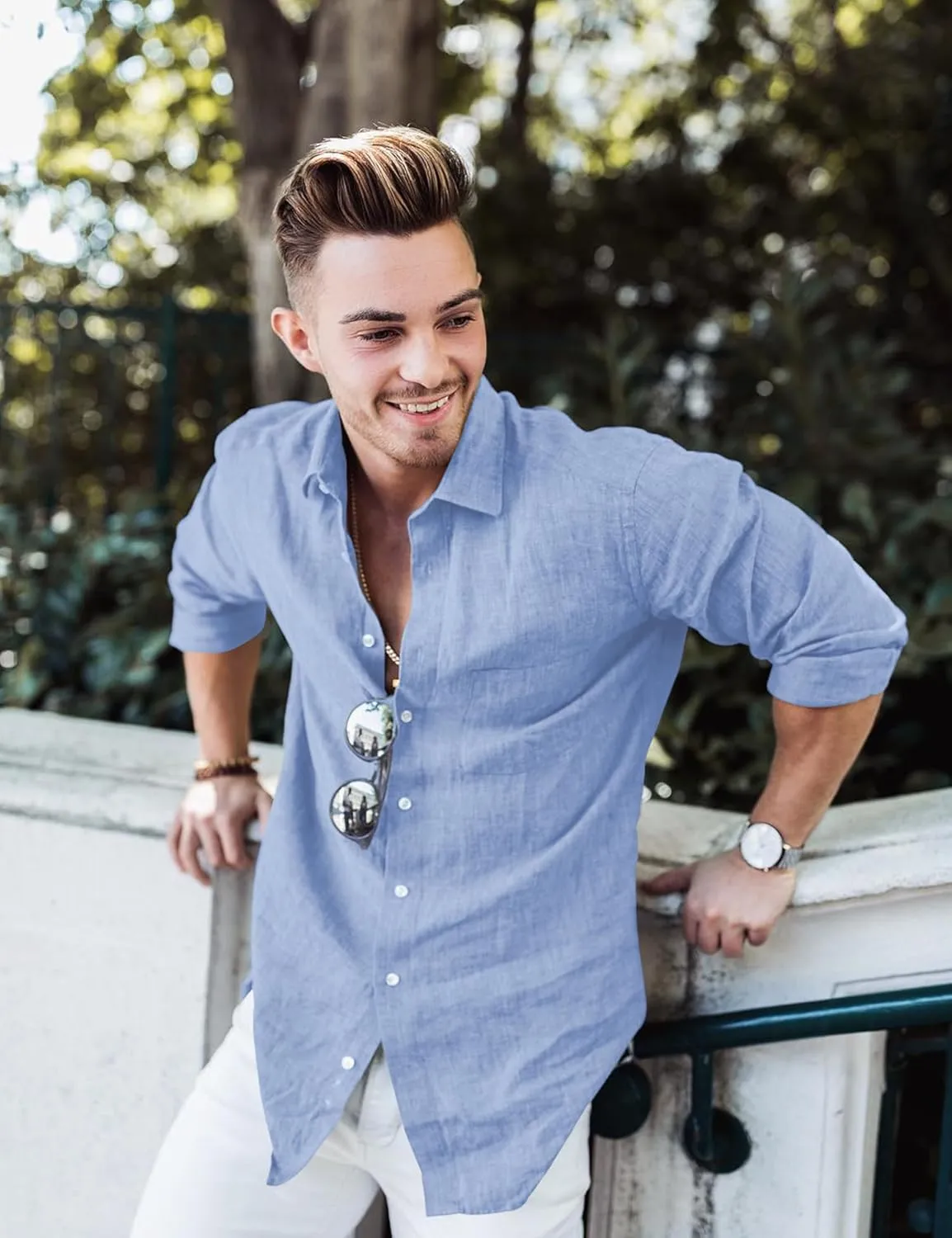 Men's Dress Long Sleeve Button Down Shirt Casual Beach Untuck Wrinkle Free Shirt
