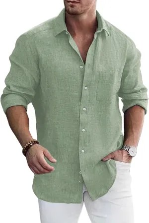 Men's Dress Long Sleeve Button Down Shirt Casual Beach Untuck Wrinkle Free Shirt