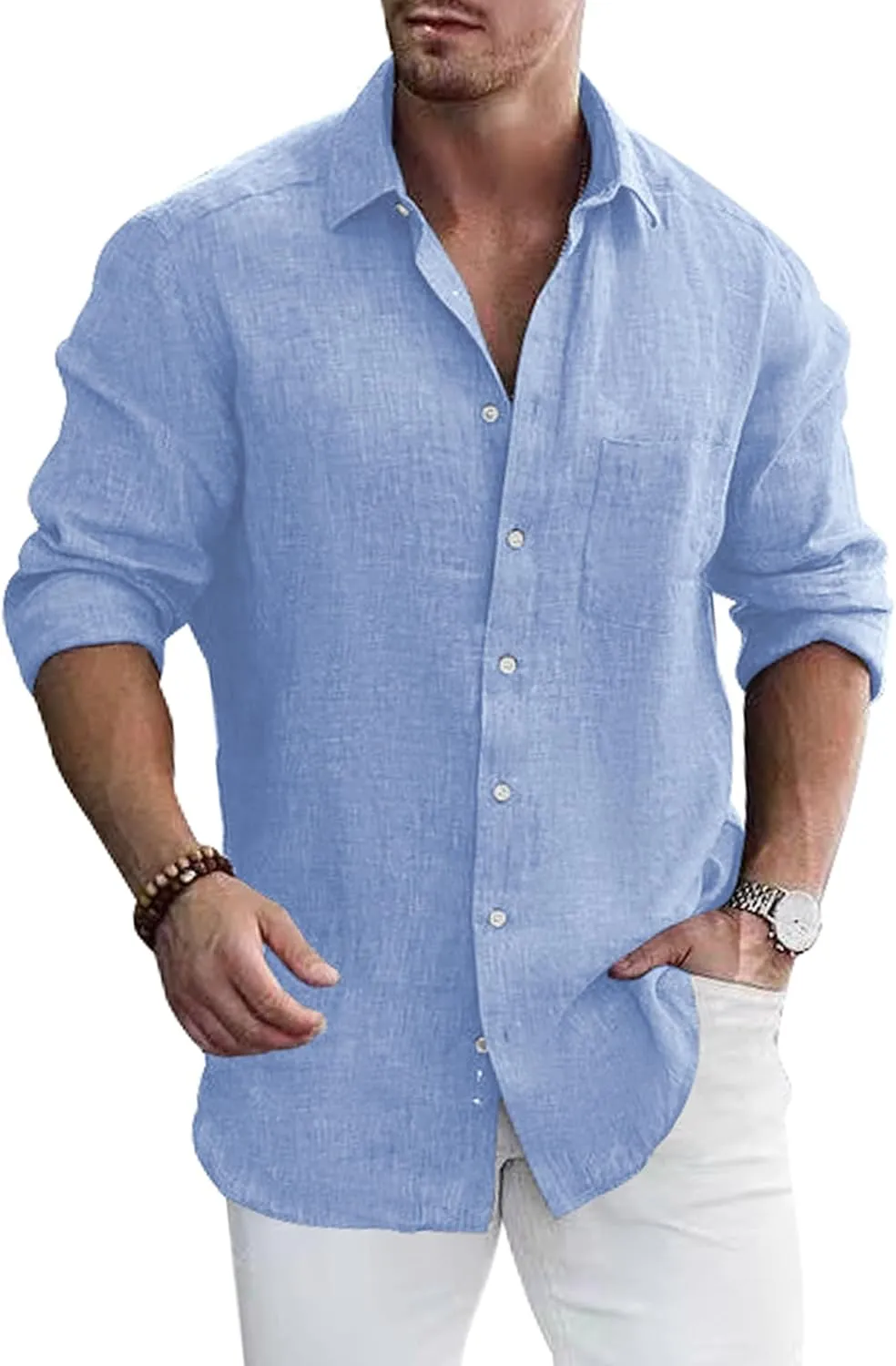 Men's Dress Long Sleeve Button Down Shirt Casual Beach Untuck Wrinkle Free Shirt